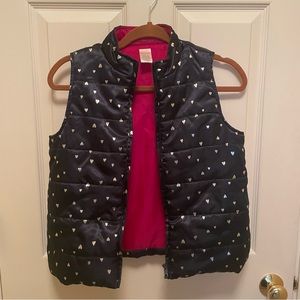 Gymboree Puffer Vest, Navy with Silver Hearts and Pink Lining L